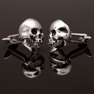 Sterling Silver Skull Cufflinks, articulated jaw