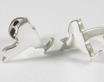 Sterling Silver New York State Cufflinks, Personalized Engraving