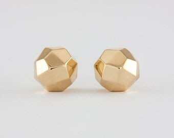 Facet Gold Earrings,  14k/ 18k, stud, handcrafted