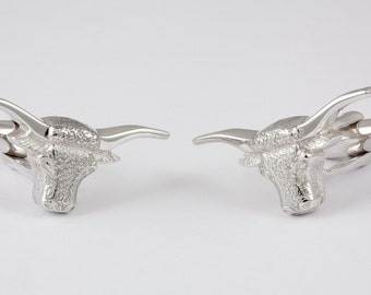 Longhorn Bull Cufflinks, Sterling Silver, personalized