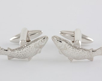 Sterling Silver Trout Cufflinks, Handcrafted, Personalized Engraving
