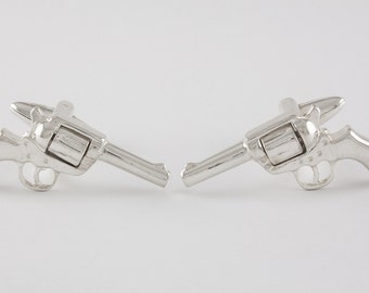 Gun Cufflinks Men/'s Cufflinks Antiqued Silver Tone Miniature Revolvers Steampunk Cufflinks Tiny Guns Cuff Links