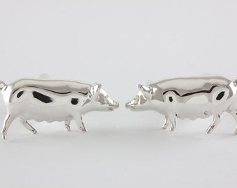 Pig Cufflinks, Sterling Silver, handcrafted, Sterling Silver, personalized