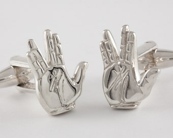 Spock Cufflinks, Live Long & Prosper, Sterling Silver, personalized