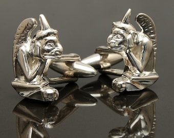 Sterling Silver Gargoyle Cufflinks, Notre Dame Inspired, Personalized Engraving