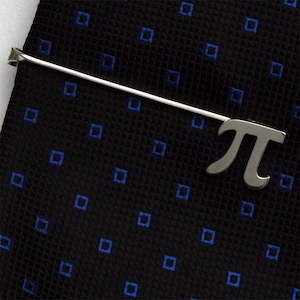 Pi Tie Bar Clip, Sterling Silver, Handcrafted
