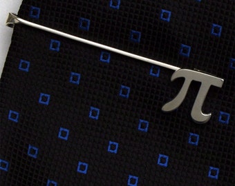 Pi Tie Bar Clip, Sterling Silver, Handcrafted