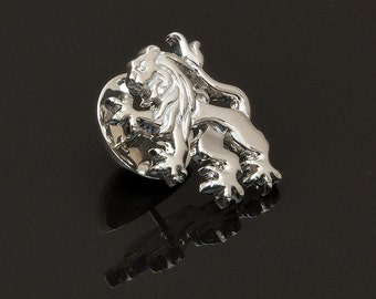 Lion Rampant Lapel Pin, Sterling Silver,  handcrafted