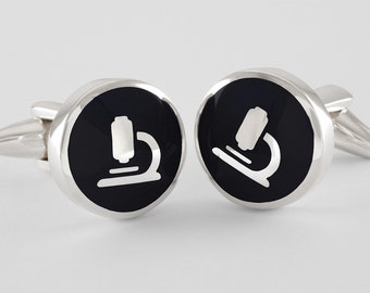 Microscope Cufflinks in Sterling Silver and Enamel, personalized