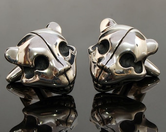 Sterling Silver Teddy Bear Skull Cufflinks, handcrafted