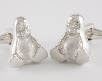 Sterling Silver Tux Linux Penguin Cufflinks, Personalized Engraving