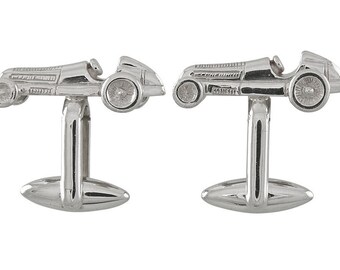 Sterling Silver Vintage Racecar Cufflinks, Personalized Engraving, Handcrafted 925