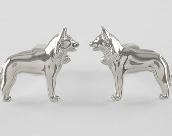 Husky Sledge Dog Cufflinks in Handcrafted Sterling Silver, personalized