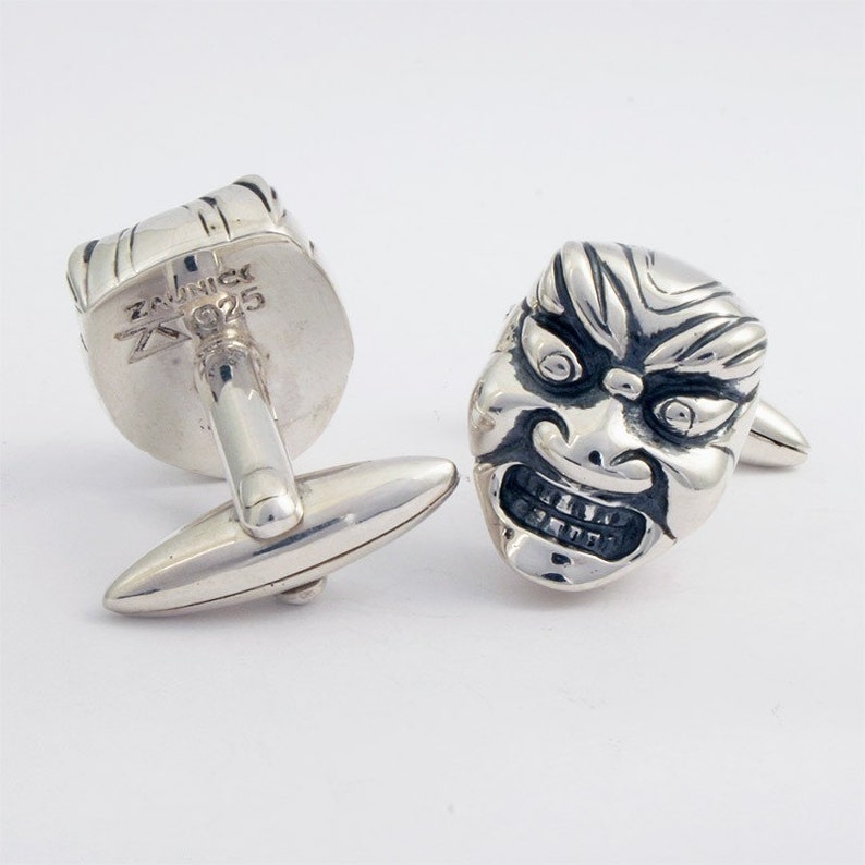Japanese Theater Mask Cufflinks, Sterling SIlver image 2