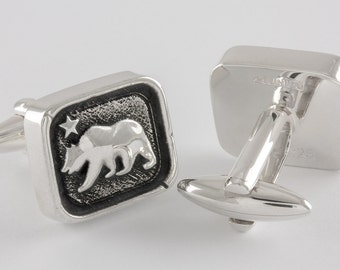 California Bear Cufflinks, Sterling Silver, personalized