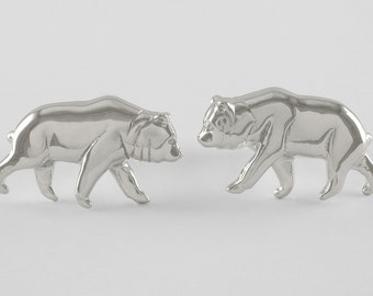 Grizzly Bear Cufflinks in Handcrafted  Sterling Silver, personalized