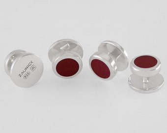Shirt Studs in Sterling Silver 925 and burgundy red enamel