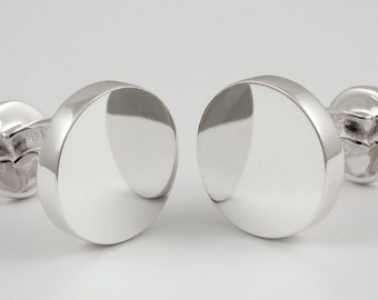 Sterling Silver 925 Button Cufflinks, Round High Polish, Personalized Engraving