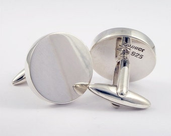 Round Sterling Silver 925 Cufflinks Personalized Engraving Polished Finish