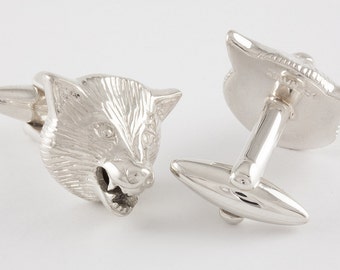Wolf Cufflinks, Sterling Silver, personalized