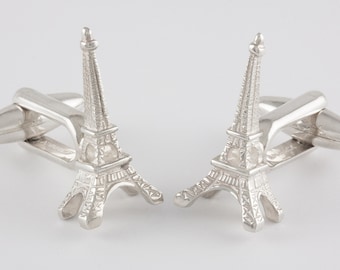 Eiffel Tower Cufflinks, Sterling Silver, personalized