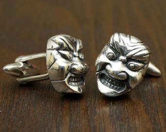 Japanese Theater Mask Cufflinks, Sterling SIlver