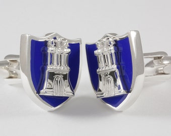 Blue Hamburg Cufflinks, Sterling Silver, personalized
