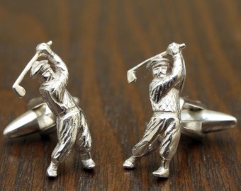 Swing it, Retro Golfer Cufflinks, Sterling Silver, Handmade