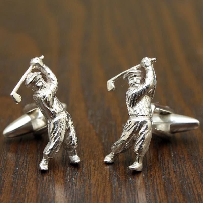 Swing It Retro Golfer Cufflinks Sterling Silver Handmade Etsy