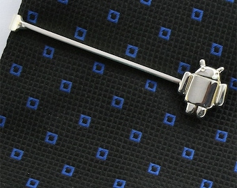 Robot Tie Bar Clip, Sterling Silver, Handcrafted
