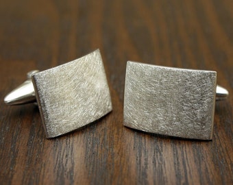 Scratched Arc Cufflinks, Sterling Silver