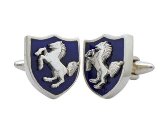 Blue Stuttgart Crest Sterling Silver Cufflinks, Personalized Engraving, Ceramic Enamel