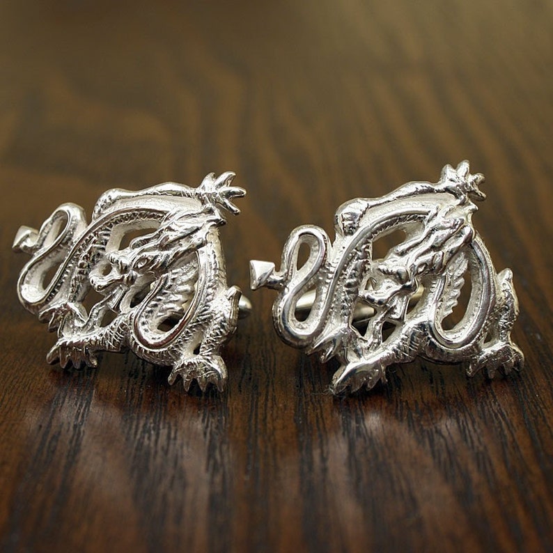 Cufflinks Chinese Dragon, Sterling Silver, Handmade Etsy