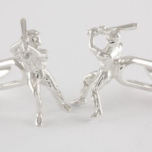 Baseball Player Cufflinks, Sterling Silver, personalized