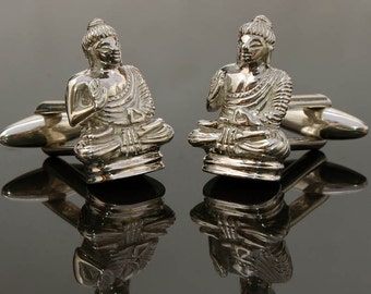 Buddha Statue Cuffinks, Sterling Silver, handcrafted