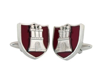 Red Hamburg Crest Cufflinks, Sterling Silver, personalized