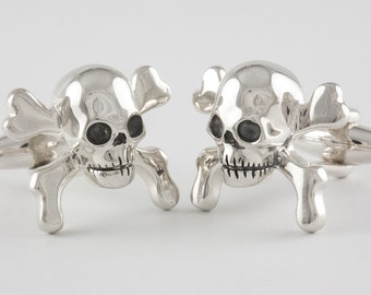 Sterling Silver Skull and Crossbones Cufflinks, Personalized Engraved