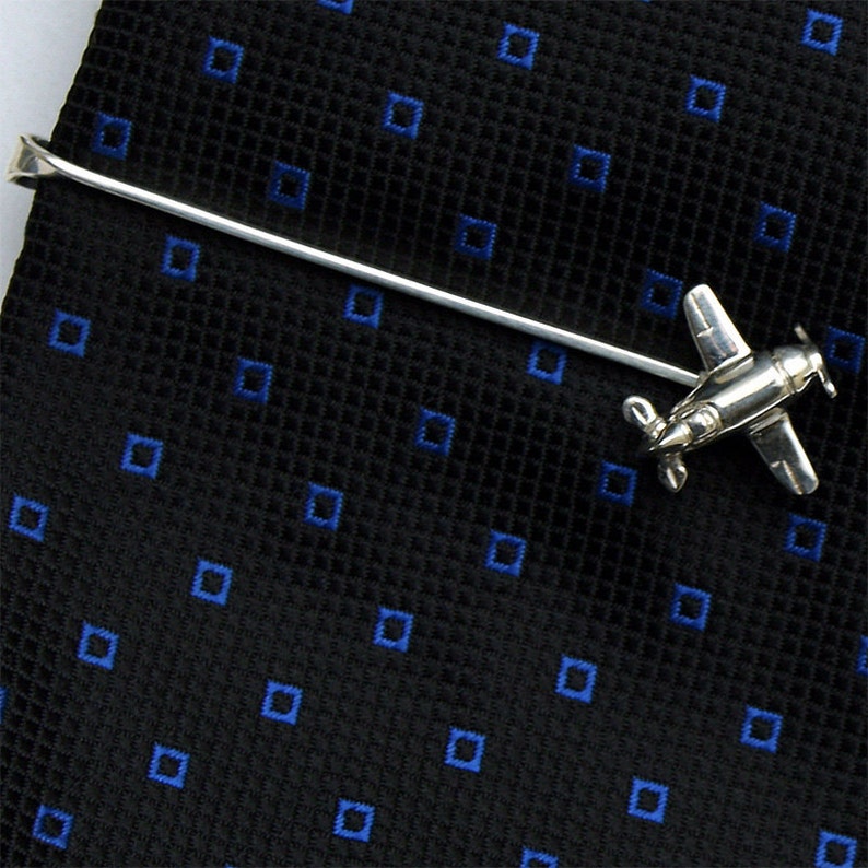 Gee Bee Plane Tie Bar Clip, Sterling Silver, Handcrafted image 1