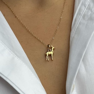 Personalized Deer Necklace, Deer Pendant, Silver 925,  22k gold vermeil
