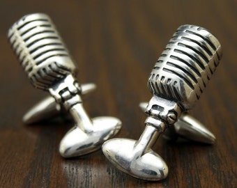 Retro 50s Radio Microphone Cufflinks, Sterling Silver, Handmade