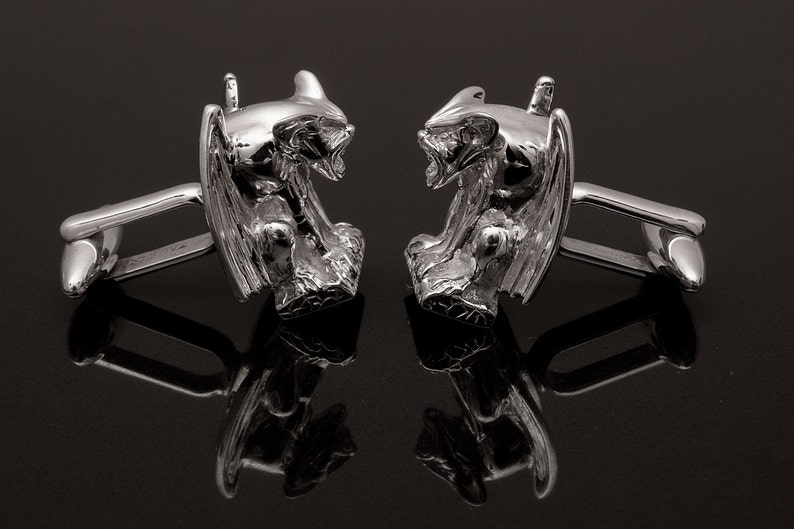 Gothic Gargoyle Cufflinks, Sterling Silver, handcrafted image 2