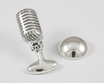 Microphone Lapel Pin, Sterling Silver