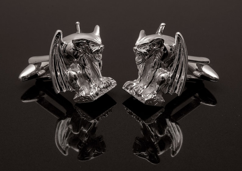 Gothic Gargoyle Cufflinks, Sterling Silver, handcrafted image 1