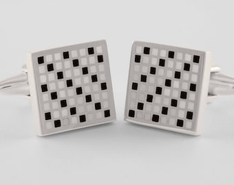 Diagonal Pixel Art Cufflinks, Sterling Silver & Enamel, handcrafted, personalized