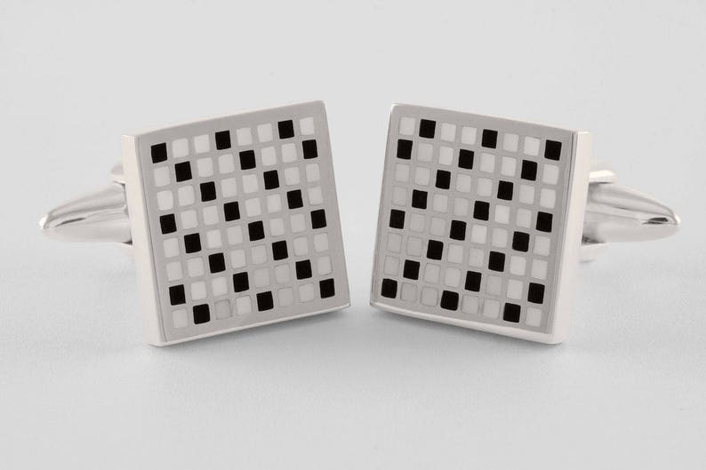 personalized handcrafted Diagonal Pixel Art Cufflinks Sterling Silver /& Enamel