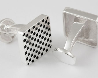 Checkerboard Cufflinks, Sterling Silver