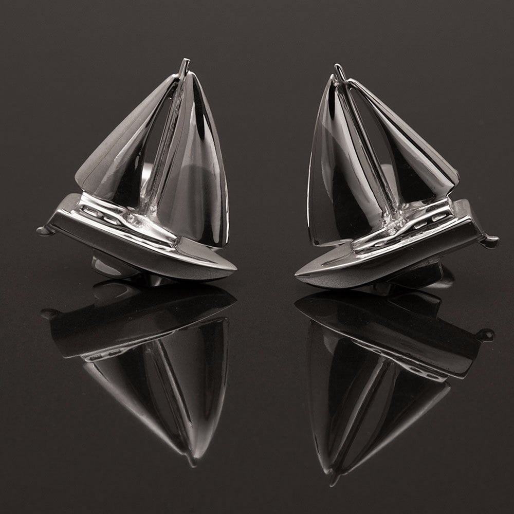 Sterling Silver Sailboat Cufflinks Personalized Engraving Nautical