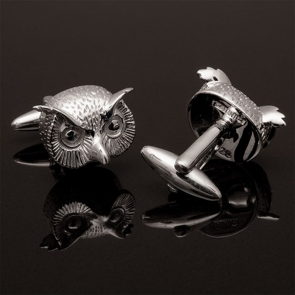 Owl Cufflinks, Sterling Silver, handcrafted