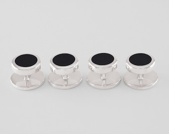 Shirt Studs in Sterling Silver 925 and black enamel