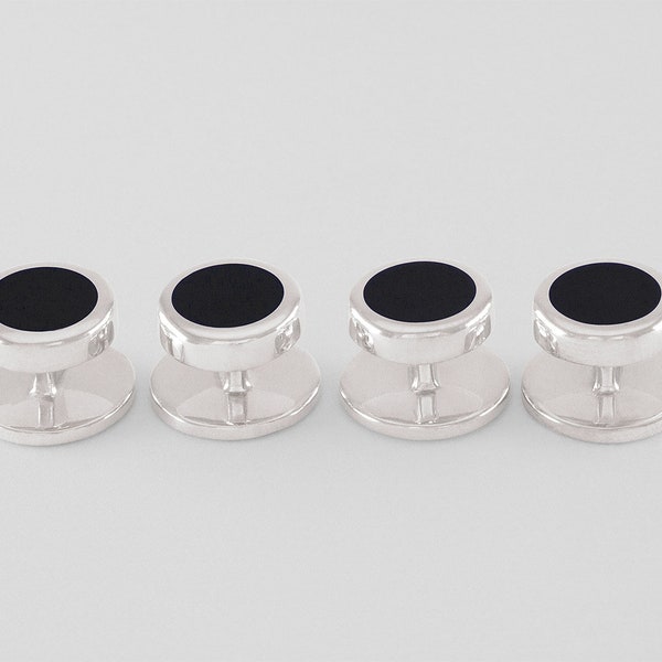 Shirt Studs in Sterling Silver 925 and black enamel